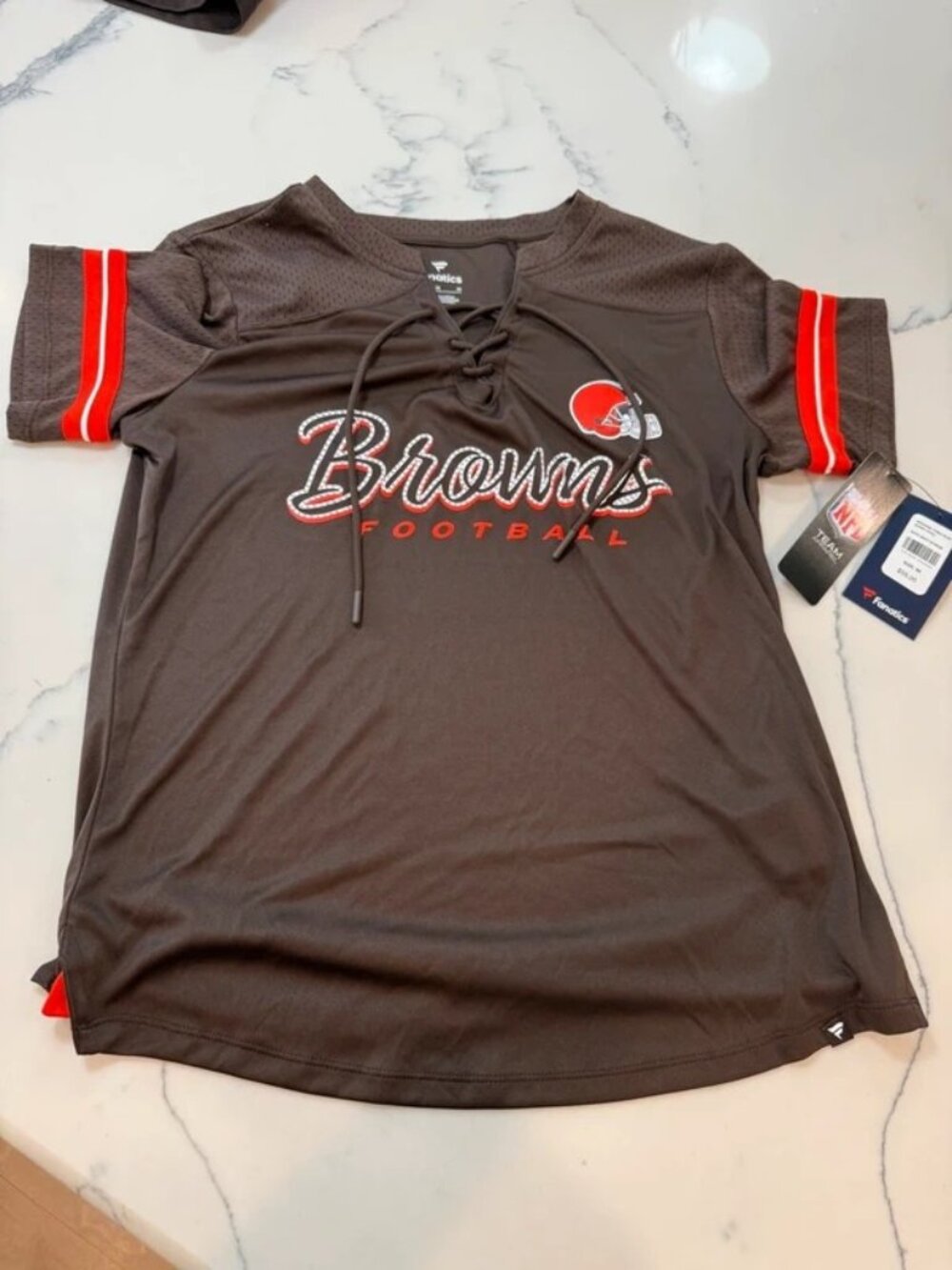 Fanatics Cleveland Browns Script Lace-Up Tee Womens M New With Tags
